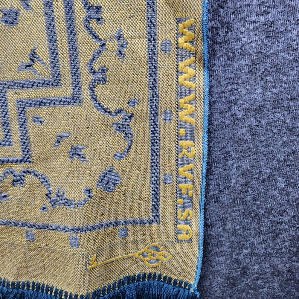 Riyadh Velvet Prayer Rug Musallah 41x27 Blue Gold Kaaba Motif Saudi Arabia